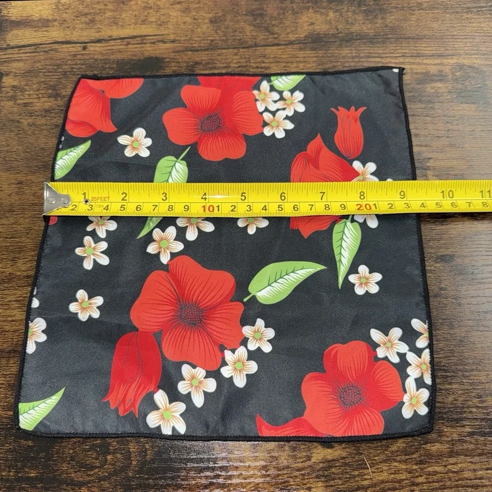 Hi-Tie Floral Tie & Pocket Square Set Black Red Flower Neck Tie Handkerchief Men